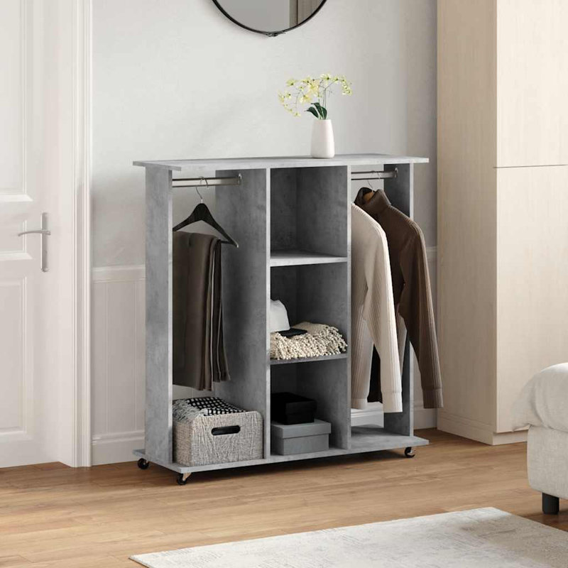 Wardrobe With Wheels 102X38x110 Cm Engineered Wood, Concrete Grey