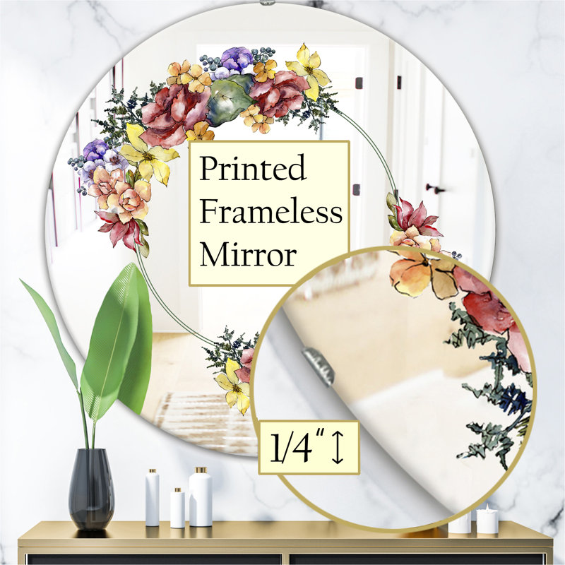 Bouquet coloré et miroir de chalet, H 31,5 po x l po