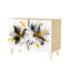 Buffet buffet avec rangement à motif floral abstrait noir et doré à 2 coups de pinceau blanc pour le salon et la cuisine