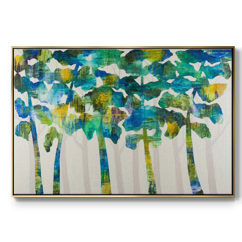 Tall Trees VII - peinture sur toile tendue, Cadre doré, H 37 po x l 25 po x P 2 po