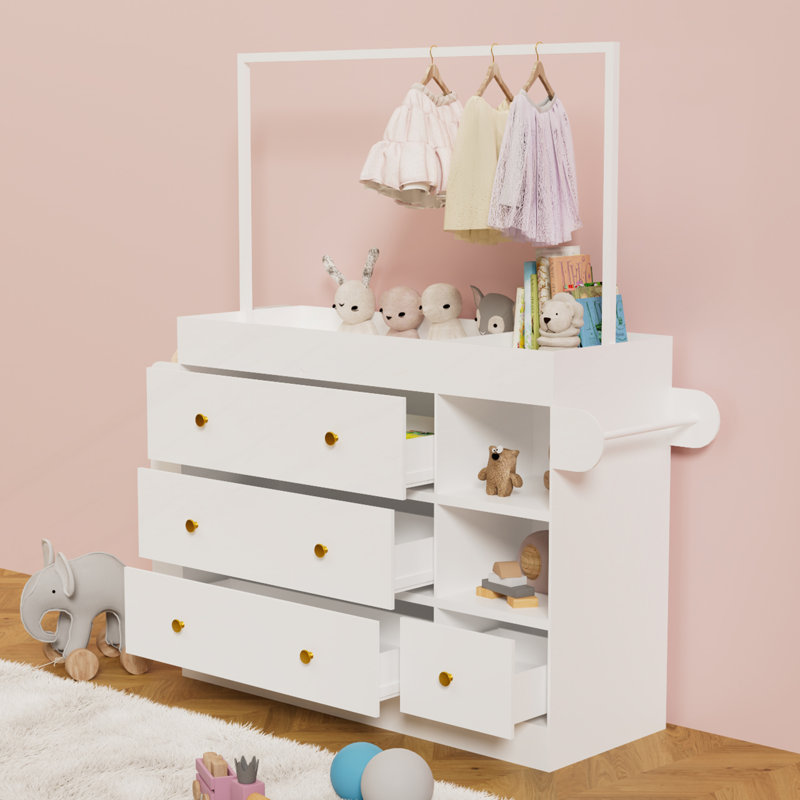 Commode de table moderne, coiffeuse avec 3 tiroirs profonds et tablettes de rangement