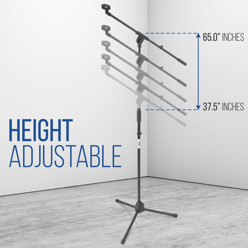 Tripod Microphone Stand, Height Adjustable Mount, Extending Boom Mic Arm