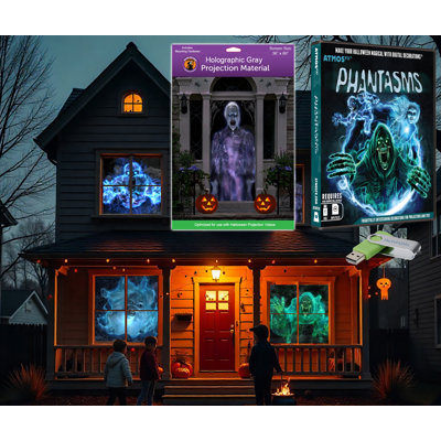 AtmosFX Phantasms Halloween Digital Decoration on USB + 36" x 80" Large Grey Holographic screen