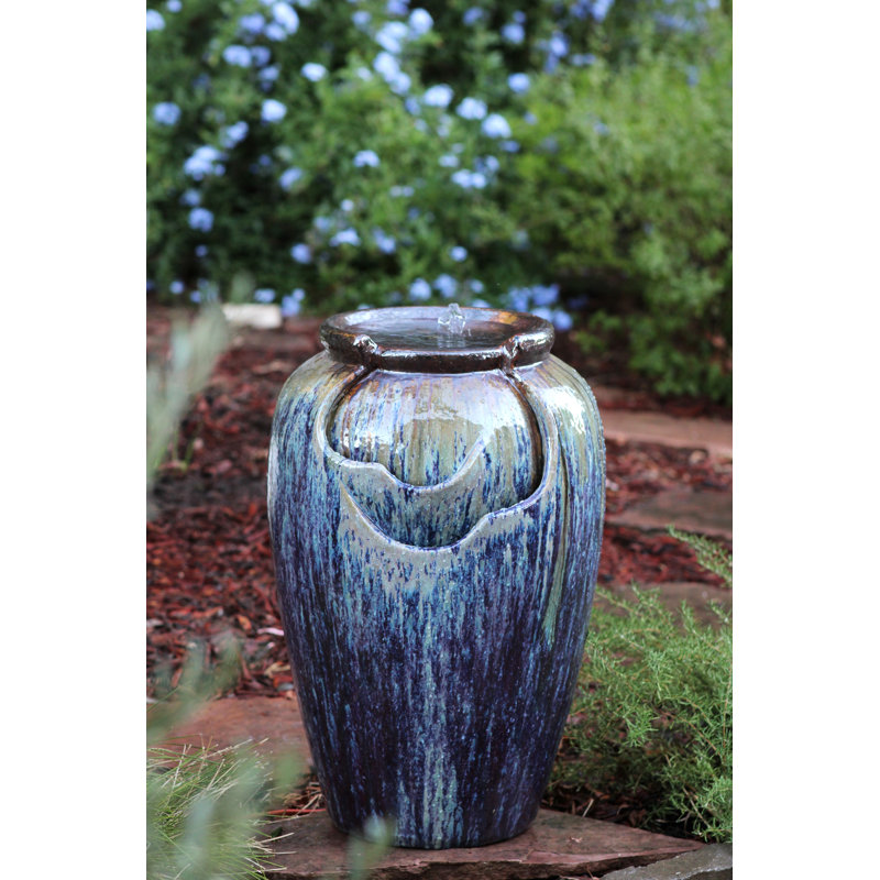 27.5 inch Tall Outdoor Water Fountain - Self-Contained Ceramic Waterfall for Outdoor Garden, Patio, and Yard Decor (Red Copper on Violet) (18.0" D x 27.5" H)