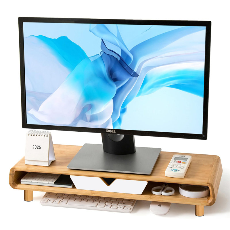Support pour écran avec tiroir, support pour écran d'ordinateur exquis pour bureau, support pour écran ergonomique en bois