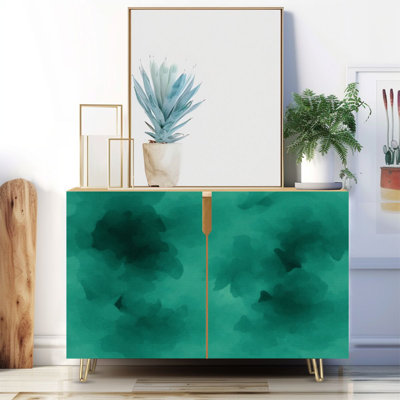 Narrow 35.4'' Wide Sideboard Buffet Cabinet - 2-Door Accent Storage Cabinet With Dark green watercolor Emerald green color Art Print And Metal Legs