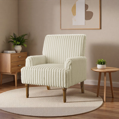 Fauteuil d'appoint rétro avec velours côtelé large de 3,5 cm de largeur, pieds en bois massif de 9 po et fauteuil rembourré confortable
