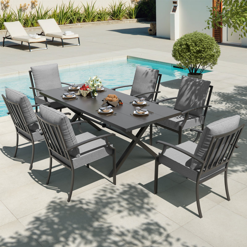 Ensemble de salle à manger de patio, 6, Gris