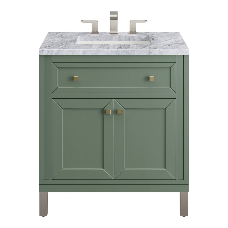 Meuble-lavabo simple l 30 po Chicago, Blanc de Carrare, Céladon fumé, 8 po