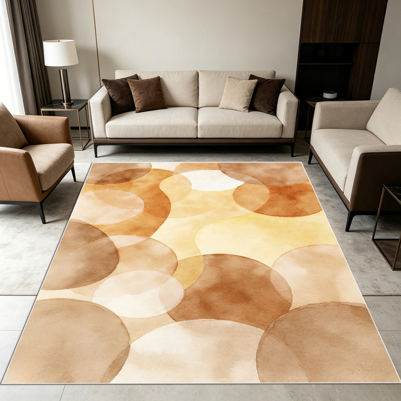 1PC neutral earth tone watercolor overlapping circle bokeh area rugs for Living Room, Soft and Comfortable, All-season, easy-care, machine washable Indoor floor mat, ideal for dining table, bedroom, entryway, kitchen, sunroom, Home & Outdoor Decor.