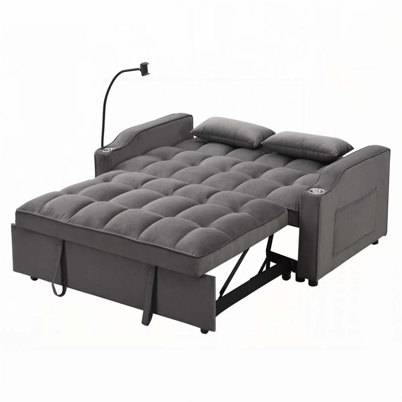 Canapé-lit en velours avec futon et causeuse