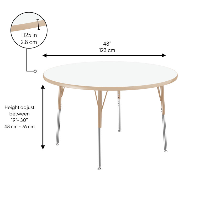 Table ronde d'activités effaçables à sec avec pieds réglables - blanc / noir, 48", Tableau blanc / sable