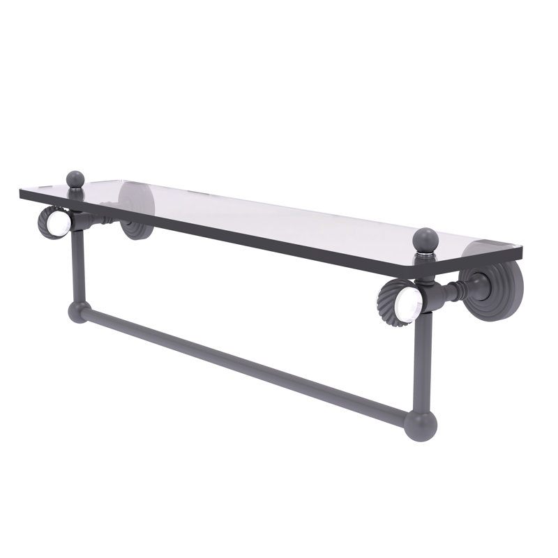 Jarrell Glass Bracket Shelf with Towel Bar, 5.12" H x 22" W x 6.4" D, Matte Gray
