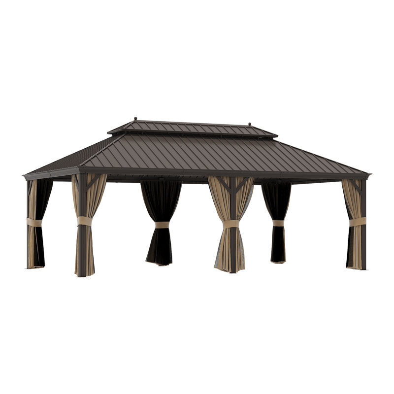 12x20ft.Outdoor Hardtop Gazebo with Double Galvanized Steel Roof, Built-In Hooks & Anchored Base for Garden, Patio & Backyard