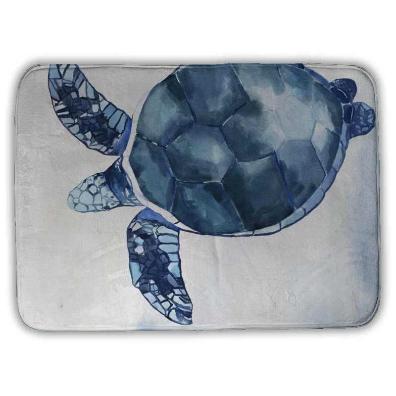 Watercolor blue turtle Bath Mat with Non-Slip Backing - Quick Dry Memory Foam Bathroom Rug - Absorbent - Modern Plush Spa-Style - Machine Washable