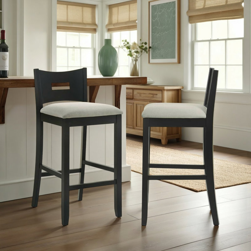 Barrymore Rubberwood Barstool With Fabric Seat, Gray, Counter Stool (26.5" Seat Height), 2