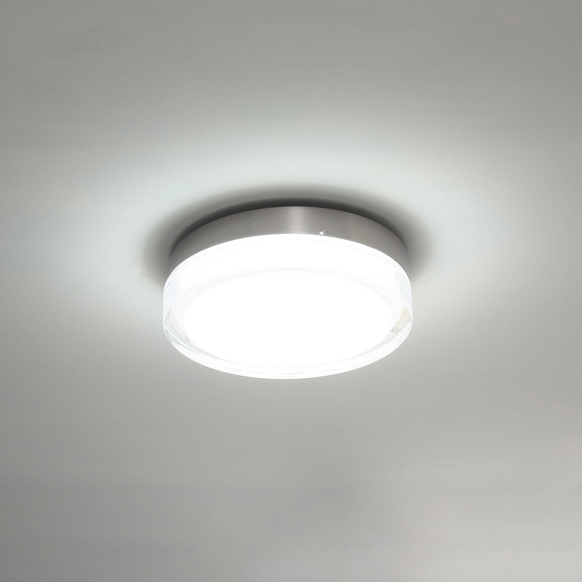 Pi LED Dimmable Round Flush Mount, 2.5" H x 8.88" W x 8.88" D, Stainless Steel, 3500K