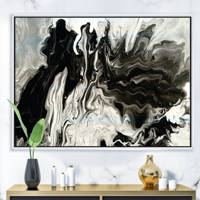 Blanc, gris et blanc, marbre peint à la main acrylique - reproduction d'art sur toile