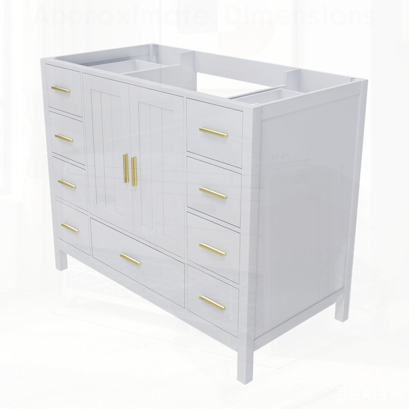 Base de meuble-lavabo avec 2 portes doubles à fermeture douce et 9 tiroirs lisses