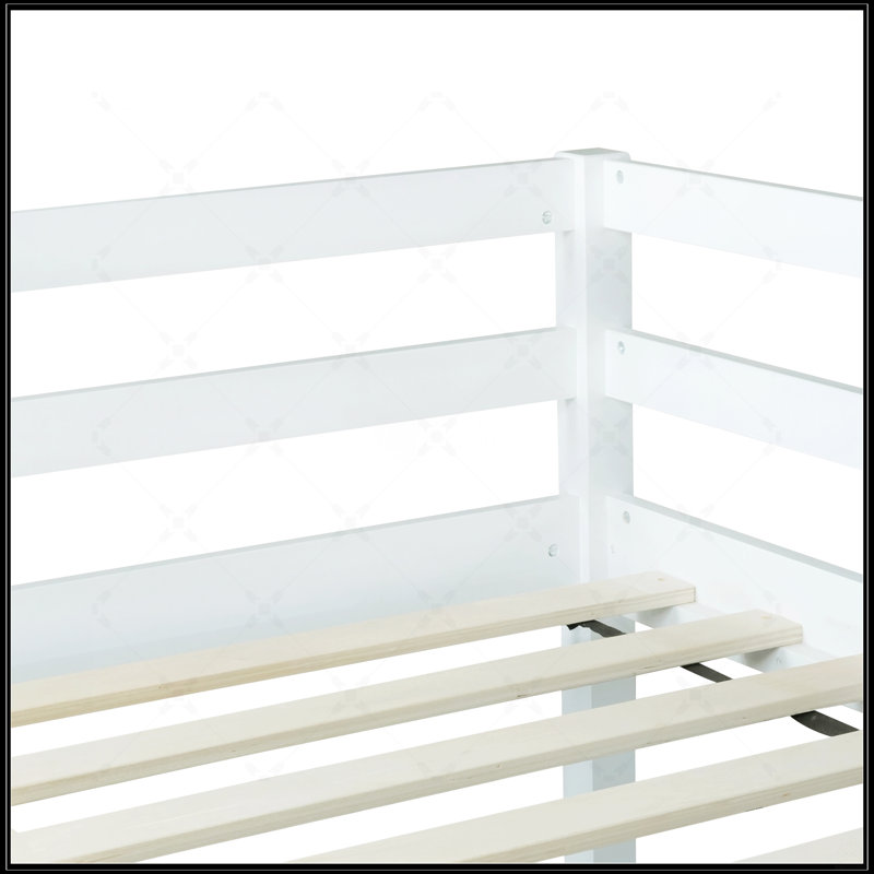 Full Rubber Wood Loft Bed With Ladder, Spacious Under-Bed Storage And Low Height Design For Safety And Style