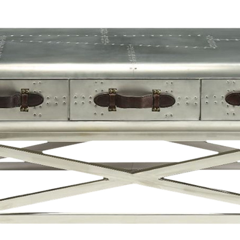 Aluminum Trunk Coffee Table with X-Shape Base and Storage