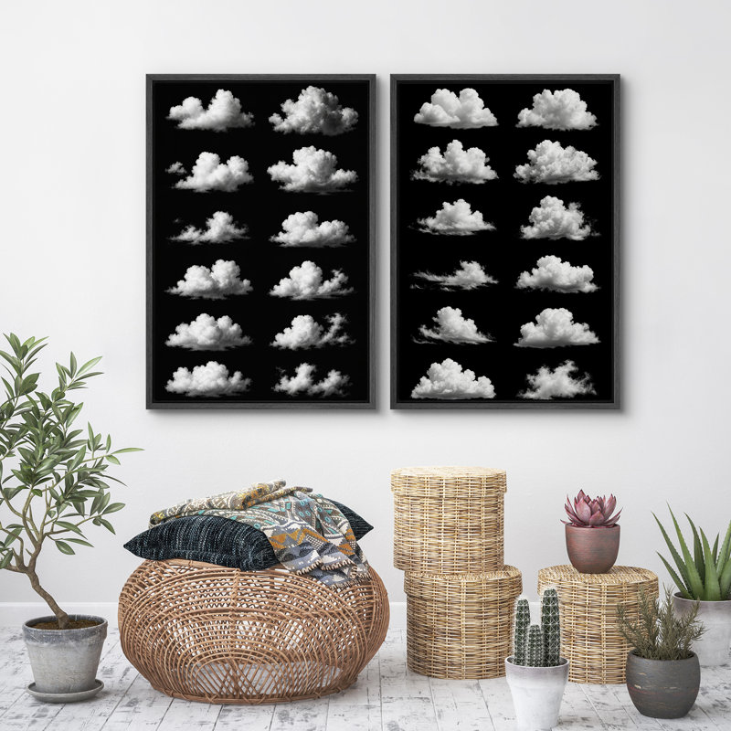 Clouds Wall Art, ensemble de 2 reproductions d'art sur toile encadrées, Noir, H 24 po x l 32 po