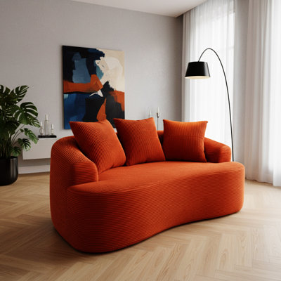 Causeuse incurvée 65,35 po avec coussins à ressorts ensachés pour siège moelleux, petit espace avec 3 coussins décoratifs, aucun assemblage requis
