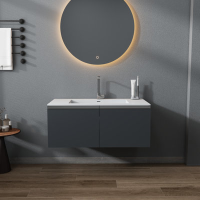 39'' Rectangular Solid Surface Single Vanity Top Bathroom Sink With Faucet And Overflow Hole In Matte White