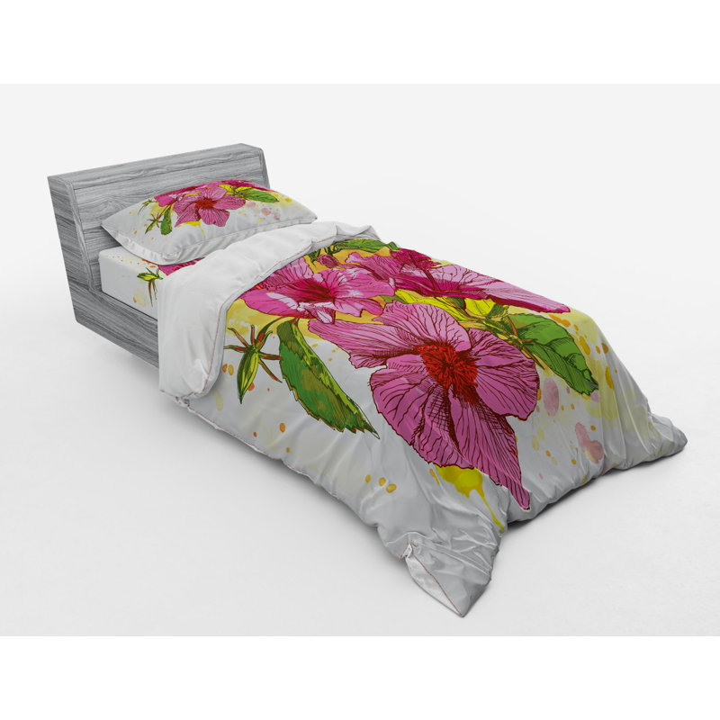 Ensemble de housse de couette en microfibre fuchsia / vert / terre, Housse de couette simple + 6 pièces supplémentai