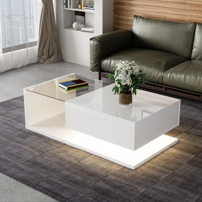 Flora High-Gloss Coffee Table with Top, LED Lighting & Storage