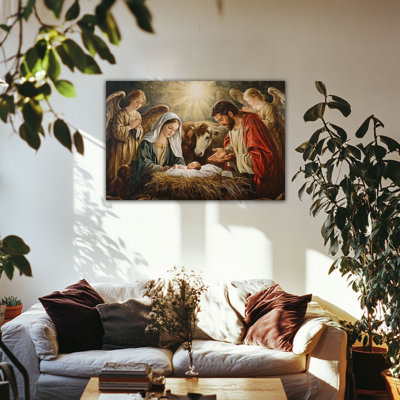 Reproduction d'art sur toile, crèche de la Nativité, peinture de la naissance de Jésus-Christ, affiche encadrée spirituelle de Mary Joseph Angels