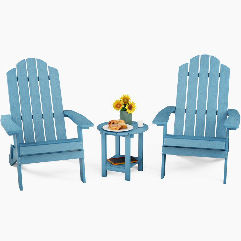 Outdoor Plastic Folding Adirondack Chair With Round Table, Blue