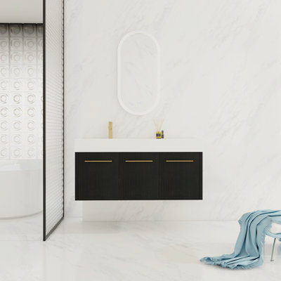 Meuble-lavabo mural 48 po avec lavabo, lavabo en résine à rebords épais, ensemble KD