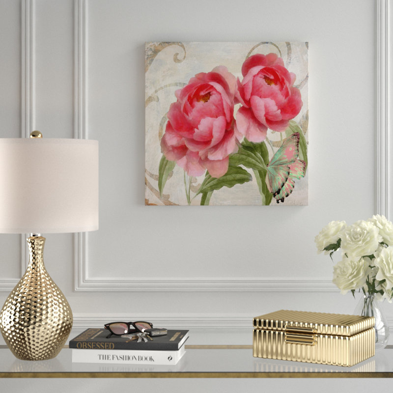 «Abricot pivoines I» par Color Bakery, impression sur toile tendue, H 18 po x l 18 po x P 2 po