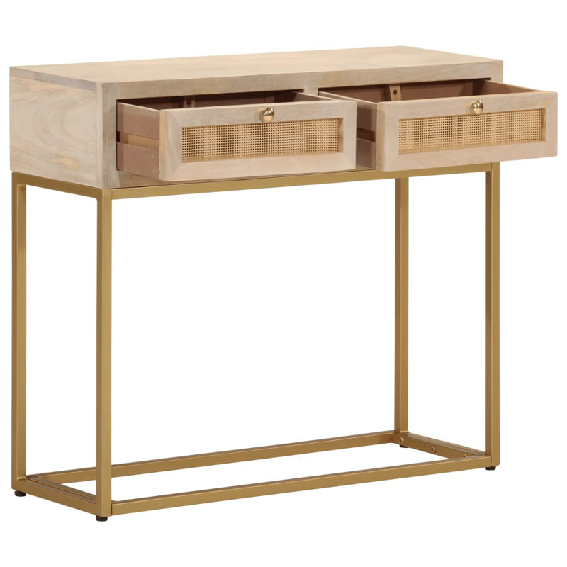 Alaunah 90cm Solid Wood Top Console Table, Brown/Gold