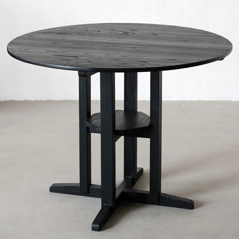 Black Round Solid Wood Dining table, 29.53"H x 39.37"L x 39.37"W