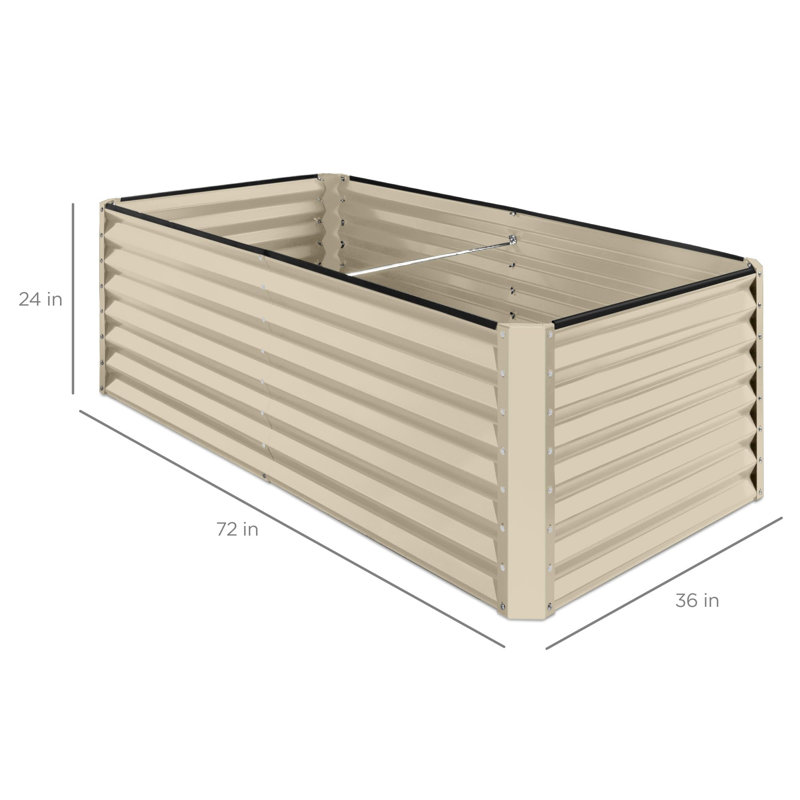Rosonda Outdoor Metal Raised Planter Box, Beige, 24" H x 72" W x 36" D