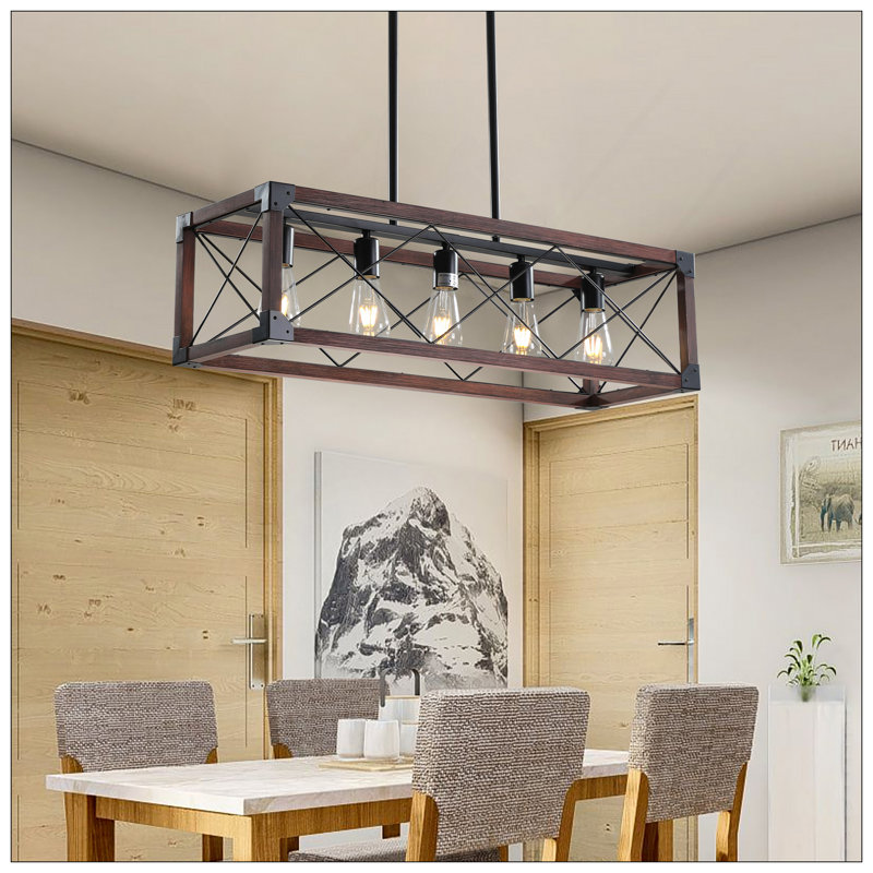 - Luminaire suspendu rectangulaire de style campagnard industriel, - Lustre léger pour décor de salle à manger et d'îlot de cuisine