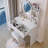 Round LED Mirror Vanity Table with Soft Cushion Stool, Touch Switch, 3 Colors, Adjustable Brightness, Large Desktop-1489490209