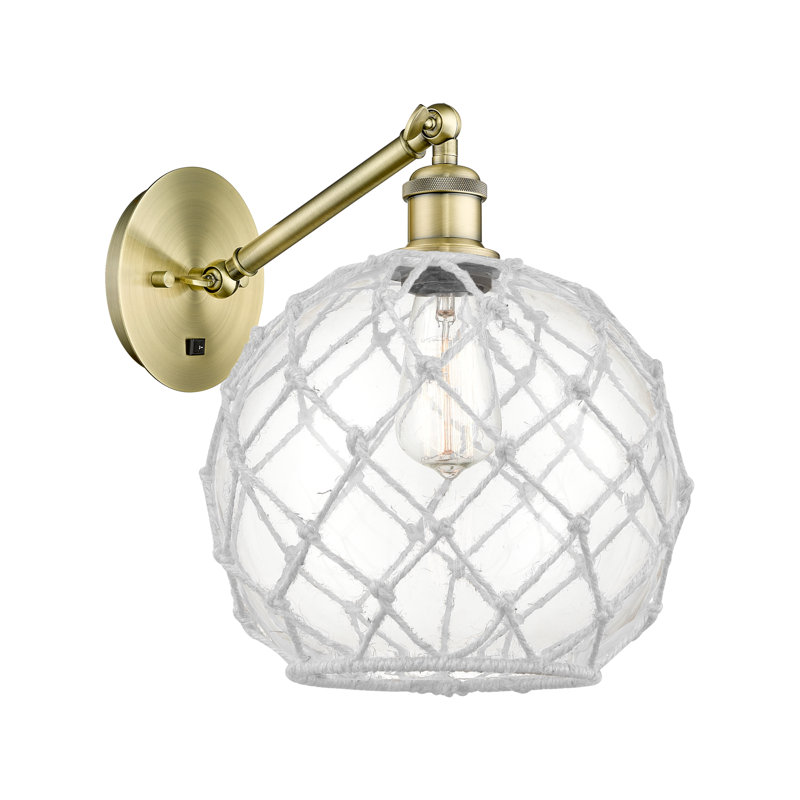 Ballston - Homburg - 1 Light Adjustable Sconce, Antique Brass, Clear Glass with White Rope