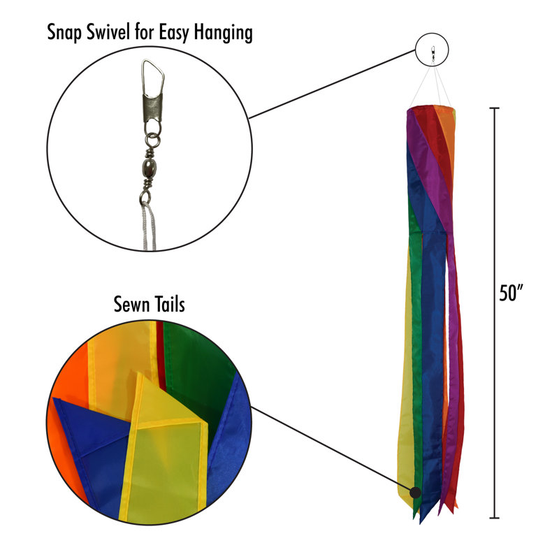 Rainbow Diagonal Windsock, 50" H x 6" W, Red/Orange/Yellow