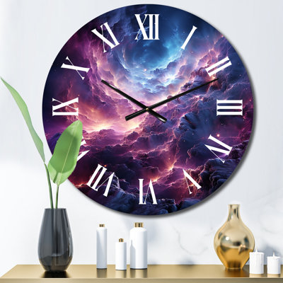 Horloge murale mauve abstraite fractale interstellaire
