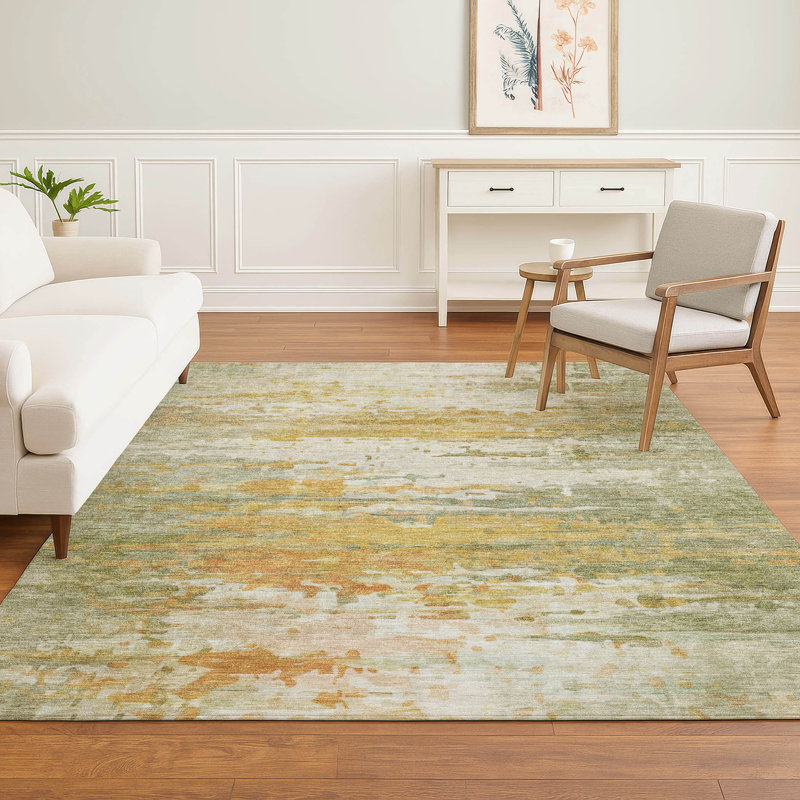 Premium Machine Washable Mayfield AMF2034 Abstract Rug, Aloe, 2'6" x 3'10"