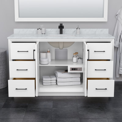 Meuble-lavabo simple autoportant 60 po avec plateau en marbre Strada