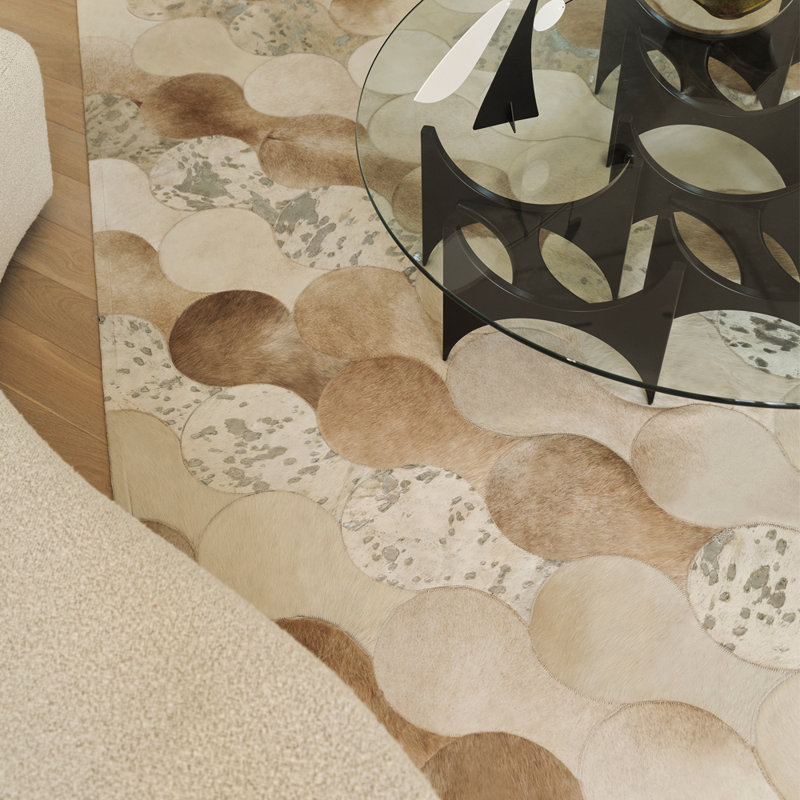 Art Hide X Greg Natale Cowhide Block Print Area Rug in Cream, Rectangle 5' x 8'