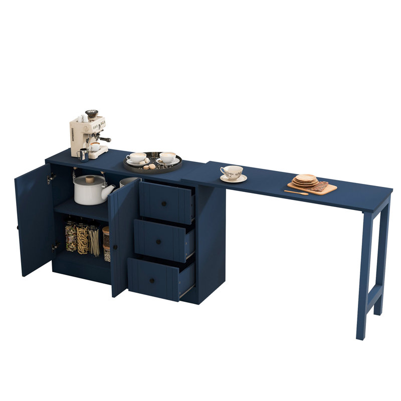 Modern 89.7'' Extendable Dining Table Rectangle Sideboard with Storage, Navy Blue