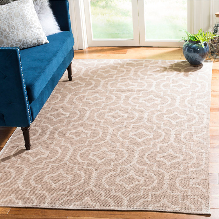 Tapis gris/ivoire en coton fait main géométrique Rennie