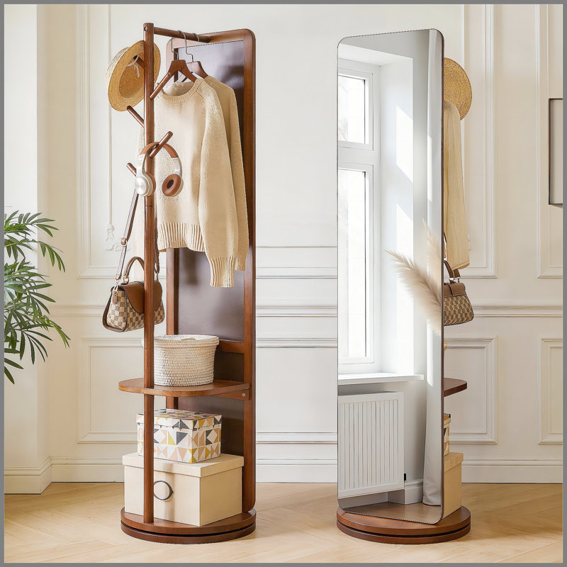 70"x19"Full Length Mirror with Stand,Coat Rack with Mirror,Solid Wood Floor Mirror,Swivel Mirrorfor Bedroom, Living Room, Cloakroom