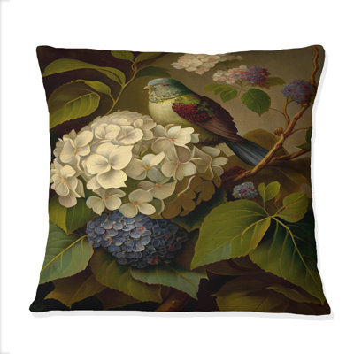 Coussin décoratif à imprimé floral Blossoming Hydrangea In Retro Colors IV