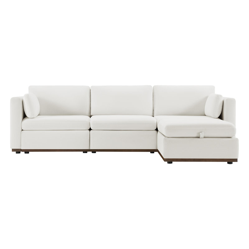 4- Piece Modular Sectional with Ottoman, Cream White Polyester